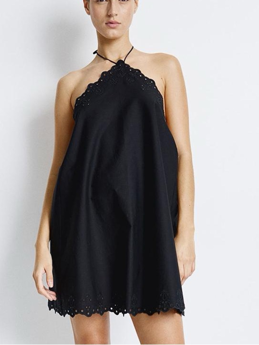 H&M Black Halter Eyelet-Trim Dress